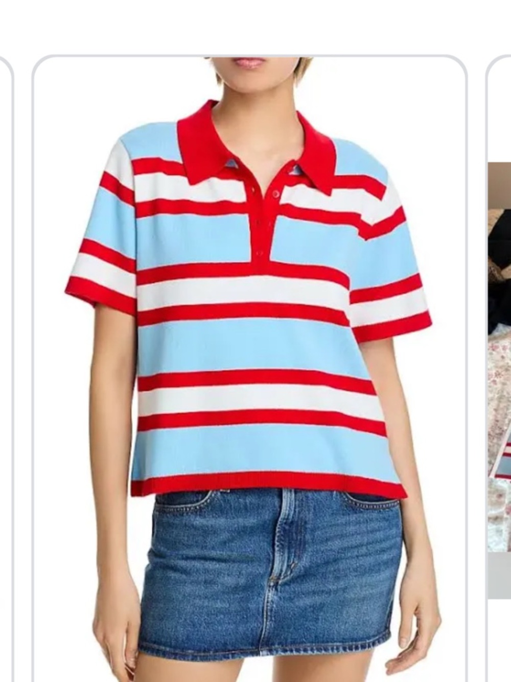 Alice + Olivia Red, Sky Blue & White Striped Polo Knit Top